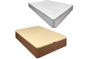 DUÉRMETE ONLINE - Pack Colchón Viscoelástico Arosa Reversible Grosor 24cm + Canapé Madera Abatible Gran Capacidad | Color Nogal 150 x 190