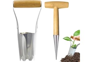 NCOALE Set of 2 Bulb Planter Tool, Bibber for Planting Bulbs with Handle and Depth Mark Metal Garden Dibber Tool for Outdoor Garden Planting Transplanting