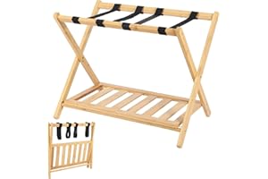 campMax Folding Luggage Racks for Suitcases for Bedroom, Bamboo Suitcase Stand Holders with Shelf for Guest Room Hotel, Natural Color