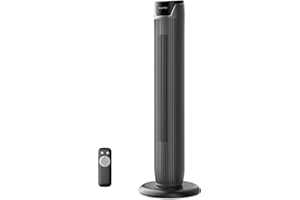 Pelonis Turmventilator mit Fernbedienung - 5 Geschwindigkeitsstufen & 4 Modi (AI/Nacht/Naturwind) 9H Timer, LED-Display mit Speicherfunktion - Energiesparender Ventilator für Büro Schlafzimmer