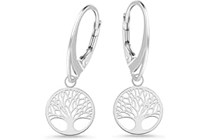 GOLDENE HUFEISEN Boucles d'oreilles en argent sterling 925 avec arbre de vie - Pour femme et fille, Argent sterling