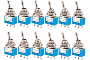Gebildet 12st SPST Mini Vippströmbrytare, 3-PIN 2-Läges, Miniatyr PÅ/PÅ Brytare, 6A/125VAC, 3A/250VAC, för Gör-Det-Själv-Bile
