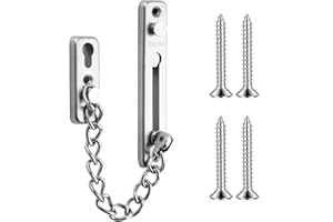 TIMES MARK Stainless Steel Safety Chain Door Lock – 304 Stainless Steel (with Leather Case), Heavy Duty Latch Chain Lock for Door Security, Anti-Theft Door Chain with Spring Button, Included Screws