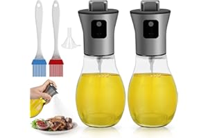 O'woda Ölsprüher Spender, Ölsprühflasche zum Kochen mit Bürste und Trichter, Essig-Sprüher-Mister, Grilling Olivenöl Spray Glasflasche, Geeignet für Air Fryer, BBQ, Backen, Salat, 200ml*2pcs