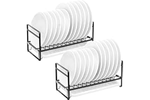 E-Room Trend Escurridor de Platos para Cocina Negro Paquete de 2 Platos y Soporte para Utensilios escurridor de Platos Desmontable para gabinete de encimera de Cocina (DR346B)