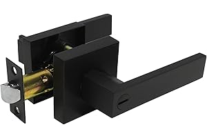 Probrico Interior Privacy Door Lever for Bedroom Stainless Steel Bathroom Flat Reversible Door Handle Square Door Lock Set Without Key Black