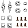 DEEFIINE 10Pcs Tungsten Carbide Cutters Inserts Set with 6pcs Screws for Woodturning Tools(Include 11mm Square, 11mm Square with Radius R50， 12mm and 8.9mm Round,30x10mm Diamond with Sharp Point)