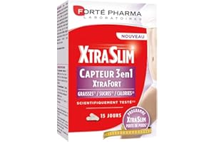 Forté Pharma - XtraSlim Capteur 3en1 - Complement alimentaire Minceur 3 en 1, Capteur de Graisses, Capteur de Sucres et Réduit les Calories - Fibres naturelles, Sans gluten, sans lactose - 60 gélules