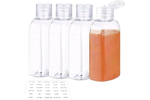 Marjoramy Botes Viaje Rellenables3.4oz/100ml,Recargables Transparentes Vacías de Plástico Tamaño de Viaje,con Tapas de Rosca y Etiqueta,para Champú, Loción, Cosméticos, Gel de Ducha (4)