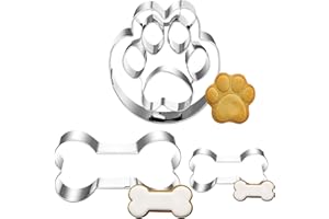EPOKUS Emporte-pièces en Forme d'os, 3 Emporte-pièces en Acier Inoxydable pour Gaufrage de Pattes Chien, Emporte-pièces Cadeaux pour Biscuits ou Friandises pour Chien, Pâtisserie, Artisanat