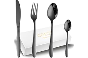 Set Posate Nere Per 6 Persone, COPOTI 24 Pezzi Acciaio Inox Coltello Forchetta Cucchiaio Cena Set,Lavabili in Lavastoviglie.