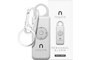 Personal Alarm NOYZIE Personal Safety Alarm with LOUD 125db Siren and 200-Lumen Strobing LED Light - Self Defence Rope Alarm Keyring Keychain for Women, Men, Elderly & Dog Walkers (White)