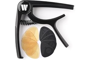WINGO Capodastre pour guitare acoustique et électrique, ukulélé, mandoline, banjo – Noir avec 10 médiators antidérapants
