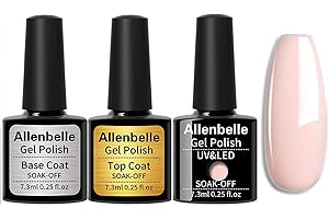 Allenbelle (Base Top Coat+one colore) Smalto Semipermanente Nail Polish UV LED Gel Unghie Base Coat&Top Coat (Kit di 3 pcs 7.3ML/pc) (1361)