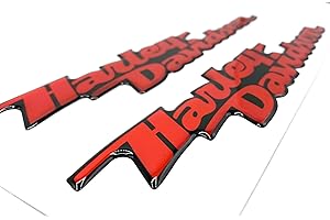 GENERICO HARLEY DAVIDSON Dyna Street Bob Logo Decal Sticker Pair Resin 3D Effect Tank Helmet Red Base Chrome