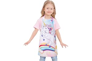 WERNNSAI Kinderschürze - Wasserdicht Polyester Schürzen für Kinder Jungen Mädchen mit Verstellbarem Gurt und Tasche Küche SchürzenKochen Backen Malen (2-12Jahre)