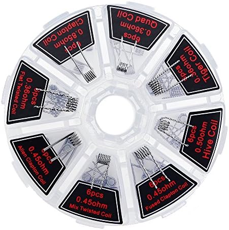48pcs Reels Pre-built, JTDEAL 8 in 1 Coil Kit Pre-built DIY Wire Heating, Coil Heating with Box for Clapton, Fused Clapton, Alien Clapton, Tiger, RBA, RDTA, RDA