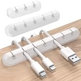 SOULWIT 3 Pcs Silicone USB Cable Organizer, Self-Adhesive, White | Charging Cable for Desk, Bedside Table, Mouse Cable, PC Ca