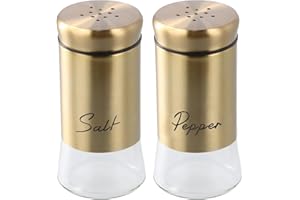 Chstarina 2 Pezzi Set Saliera e Pepiera Color Oro, Sale e Pepe Set Vetro da 150 ml, Saliera e Pepiera Vetro con Coperchi in Acciaio Inossidabile per Casa, Cucina, Ristorante, Barbecue, Camper