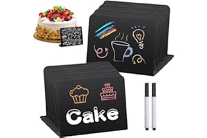 FENGQ Tabliczki bufetowe z tworzywa sztucznego, zestaw 20 mini tablic do pisania kredą, mini tablice do pisania kredą, stojak z cenami do piekarni, tabliczka z nazwiskiem na wesele, 7,5 x 10 cm (kolor czarny, kształt L)