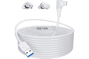 ACANDYA Cable de enlace 16FT/5M Compatible con Meta Quest 3 Accesorios/Quest 2 Pro Pico 4 / VR Headset / Gaming PC, 90 Grados USB a USB C Cable de carga con alta velocidad de transferencia de datos de PC