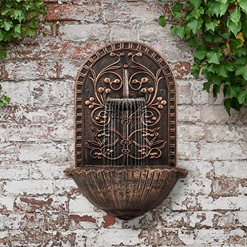 Blumfeldt Feronia Wandbrunnen Gartenbrunnen Zierbrunnen (für drinnen und draußen, 2-Etagen, Dauerbetrieb durch 5 W Pumpe, eingeprägt Motive, Aluminium-Druckguss) bronze - 4