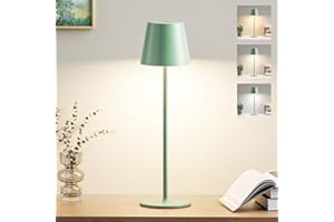 PreeOtti Lampe de Table Sans Fil Avec 3 Température de Couleur, Intensité Variable, Lampe de Chevet Tactile LED Rechargeable pour Chambre Salon Camping Jardin Café Extérieur(Vert)
