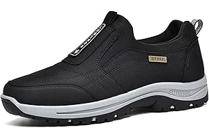 AOCASE Zapatos para Caminar sin Cordones Cuero de Gamuza Zapato Plano para Hombre Comodos sin Cordones Cierre Elastico Mocasines sin Cordones para Hombre,Negro,46/280mm