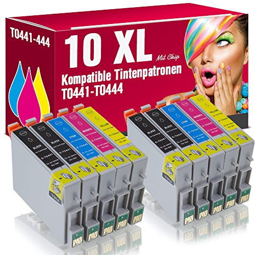 10 kompatible Patronen für Epson Stylus C64 C65 C66 C84 C84CN C84N C84PE C84 Wifi C84WN C85 C86 CX3500 CX3600 CX3650 CX6400 CX6500 CX6600 ersetzt T0441 T0442 T0443 T0444 ms-point®