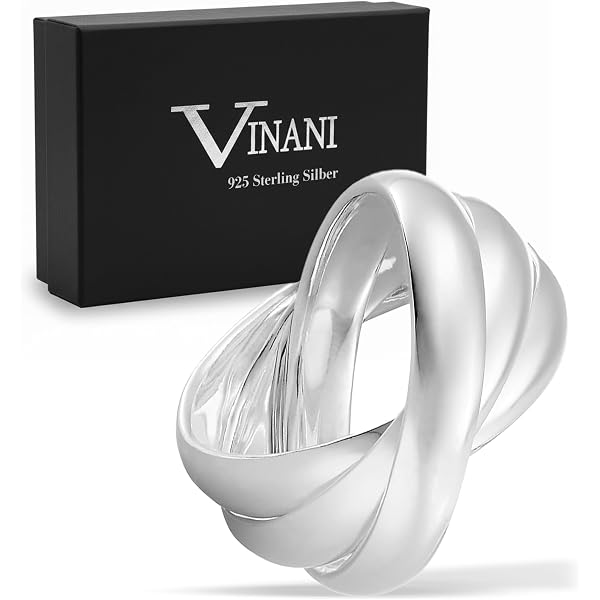 Vinani Damen Ring Aus 925 Sterlingsilber – Schichten-Design, 3 Ebenen, Gebürstet & Glänzend, Breit