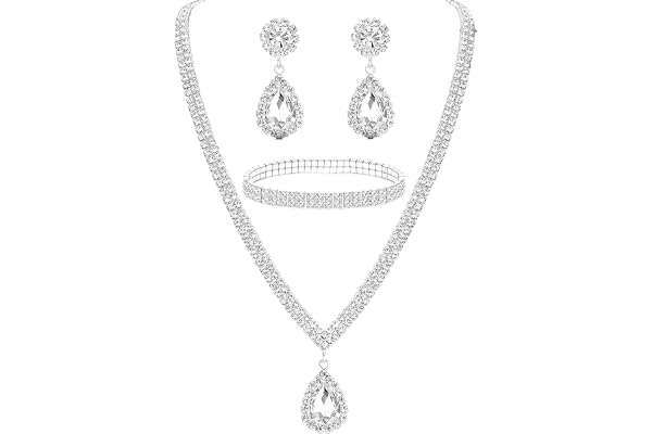 AWAVM Smyckesset för bröllop, bal, halsband, armband, dinglande örhängen för brud, kvinnor och flickor, en storlek, metall, ingen ädelsten