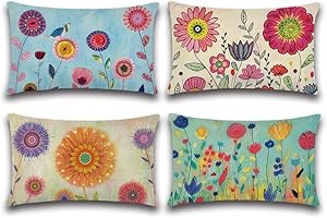 Artscope wasserdichte Kissenbezugen, 4 Stück Blumen Muster Kissenhülle Atmungsaktiv Kissen Fall für Outdoor Balkon Terrasse Patio Garten Bauernhaus Dekor 30 x 50cm