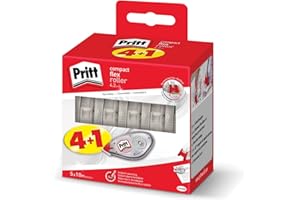 Pritt Compact Flex 2382016 - Rodillo corrector, fácil de usar, con punta flexible, longitud de cinta 10 m, ancho de cinta 4,2 mm, 5 unidades, color blanco