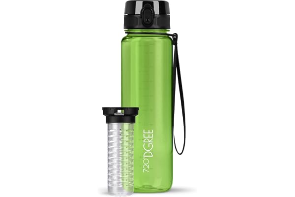 720°DGREE Gourde, Bouteille d’Eau “uberBottle“ +Tamis-Fruits – 350ml, 500ml, 650ml, 1l, 1,5l, 2l - Sans BPA, Étanche, Anti-Fuite, Réutilisable, Légère - Idéal pour École, Sport, Fitness, Gym, Travail