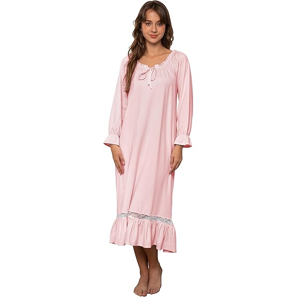 Nanxson Katoenen Nachtjapon Voor Vrouwen Slaapkleding Met Lange Mouwen Wijnoogst Victoriaans Kanten Nachthemd Loungekleding (M, Paars