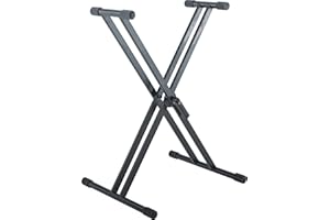 K&M 18993 Pied de clavier Rick 20 Noir, acier - pied en X pour pianos de scène - avec levier de serrage, supports en caoutchouc et échelle graduée