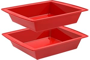 SILIVO Silicone Brownie Tin 20cm, 2Pcs 8 inch Square Cake Tins for Baking, 8x8 Square Silicone Baking Trays for Brownie, Chocolate Cakes