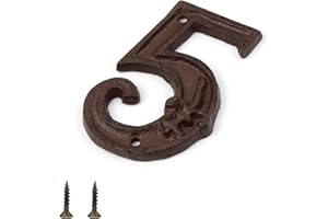 ZIJANG Hierro Fundido de Numeros Casa Exterior 5, Número de Domicilio Rústico, Número de Casa Decorado con Forma de Flores de Iris, con 2 Tornillos, Utilizado Principalmente Para el Número de Casa