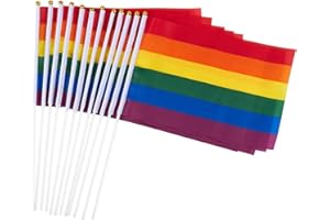 HPMAISON 50 Stück LGBT Gay-Pride-Flagge Handschwenkende Regenbogenfahnen Bunte Streifen Stick Flag Festival Karneval Banner 14 x 21 cm Parade-Party-Feier-schwule lesbische Mini-Friedensflagge