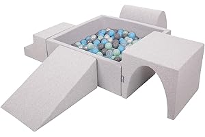 KiddyMoon Spielplatz Aus Schaumstoff Mit Quadrat Bällebad (200 Bälle) Ballgruben Für Babys Spielbad Hindernisläufen, Hergestellt In Der EU, Hellgrau:Perle/Grau/Transparent/Babyblue/Minze