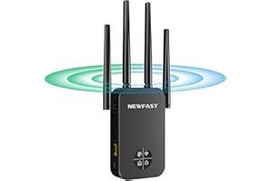 NEWFAST Repetidor WiFi Amplificador Señal WiFi AC1200 Doble Banda 2.4GHz/5GHz con WPS, Modo Router/AP/Puente/Cliente, OLED Pantalla, 4 Antenas, Repetidor Extensor Wifi Compatible con Todos los Routers