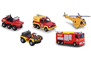 MAJORETTE Dickie Toys 203094002038 Strażak Sam Zestaw upominkowy 5 metalowych pojazdów z bajki, resoraki die cast, zabawa w strażaka; auta do kolekcojonowania, prezent dla dzieci od 3 lat