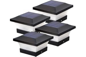ILIKEPOW 4pcs Solar Post Lights LED Garden Outdoor Post Cap Lamp for 4x4 Wooden Posts, Deck, Fence, Daylight White 6000K