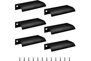 Cjueiom 6 Pack Concealed Kitchen Cupboard Handles 64mm Hole Center Hidden Drawer Pulls, Finger Edge Pull Aluminum Cabinet Handle Invisible Door Knob for Wardrobe (80mm Total Length, Black)
