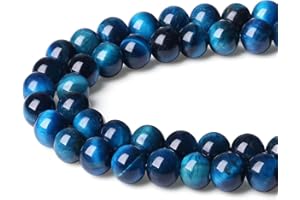 XIANNVXI 8mm Round Blue Beads for Jewellery Making Loose Gemstone Stone Blue Tigers Eye Crystal Beads for Crafting 47 Pcs