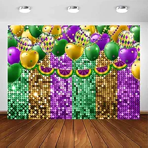 Avezano Mardi Gras Backdrop Masquerade Carnival Party Decorations Glitter Gold Green Purple Masquerade Ball Photoshoot Photo Booth Photography Background (7x5ft)