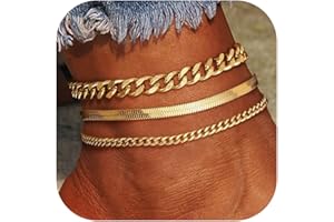 YADOCA 3Pcs Gold Anklets for Women, 14K Gold Ankle Bracelets Waterproof Women's Anklet Set Layered Ankle Bracelet Anklets for Teen Girls Jewelry Gift