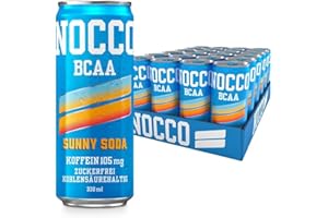 ‎NOCCO NOCCO BCAA Energy Drink Pack of 24 – Sugar-Free Vegan Energy Drink with Caffeine, Vitamins and Amino Acids, 24 x 330 ml (Sunny Soda)