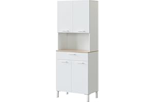 Habitdesign Mueble Auxiliar Cocina 4 Puertas + 1 Cajón, Modelo Kira, Acabado Blanco Artik y Roble Canadian, Medidas: 186 cm (Alto) x 72 cm (Ancho) x 40 cm (Fondo)