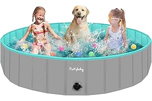 furrybaby Dog Paddling Pool Large Xl, Foldable Dog Pool Paddling Pool for Dogs, Puppy Pool for Gardens with PVC, Non-Slip Base & Drain Plug, Grey, 160 x 30 cm